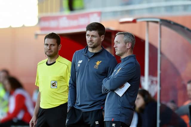 Neil Critchley with Steven Gerrard (Photo by Andrew Powell/Liverpool FC via Getty Images)