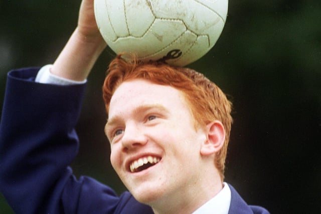 Hodgson High School pupil Daniel Thomas after writing a poem about football in 1996