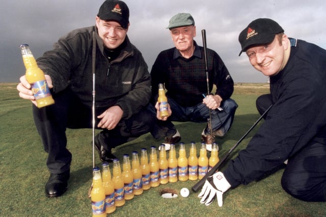Fleetwood Golf Day with (from left to right) Simon Lilley, Bass Brewers account manager, Brien O'Donnell, customer, and Gary King - Bass Brewers business development manager