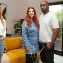 Stacey Solomon (left) helped out Caroline and Erick in the first episode of her new series Stacey Solomon: Renovation Rescue (Picture: Matt McQuillan/Channel 4)