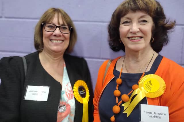 Joanne Gardner and Karen Henshaw, both winners for the Lib Dems in Kilnhouse ward