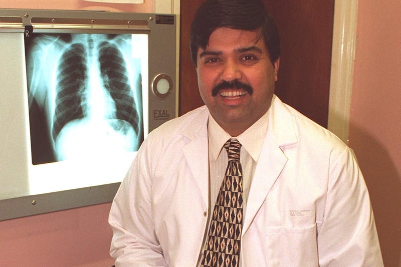 Dr  Mukhtiar Zaman, in the chest clinic at Blackpool's Victoria Hospital, 1996. He had built a hospital in Pakistan