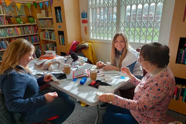 Kirkham residents get creative at a community art class organised by Phoenix Rising. From left: Rachel Day, artist Danielle Chappell and Jean Howarth.