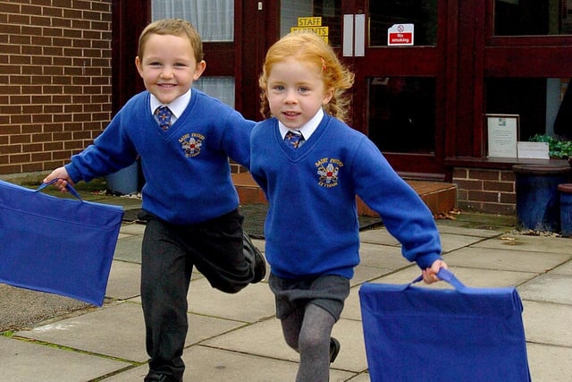 Liam Rooney and Niamh Rourke (both aged four) at St Peter's Catholic Primary School
