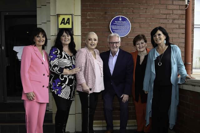 The Nolan Sisters, Anne, Coleen, Linda, Brother Tommy, Denise and Maureen open a Nolans Plaque at The Cliffs hotel in Blackpool (Credit: Aaron Parfitt)