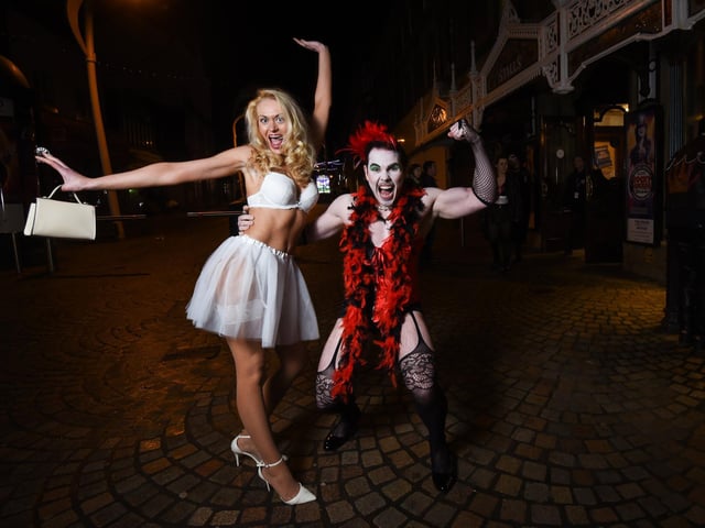 Theatre goers dress up for The Rocky Horror Show at the Grand Theatre. Joanne and David Holt.