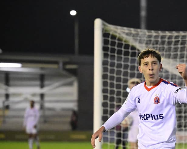 Felipe Rodriguez-Gentile celebrates his goal (photo: AFC Fylde)