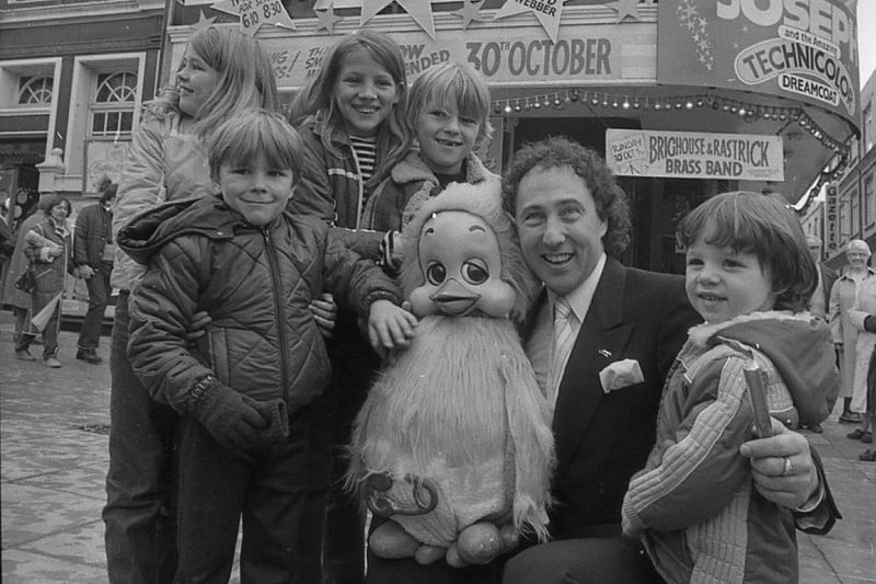 Ventriloquist Keith Harris and Orville, were ready for their highly successful variety show Blackpool's Grand Theatre. Keith and Orville are pictured with some of their fans