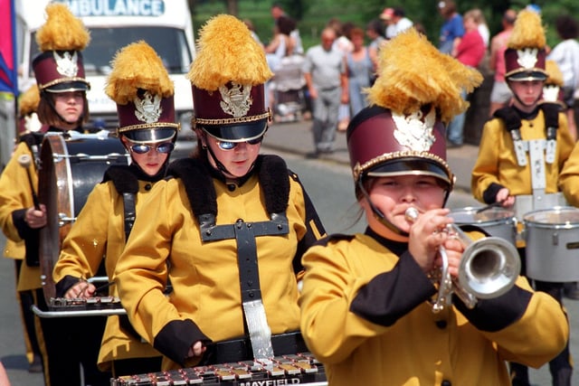 Hot work for Stonehouse Phoenix Band members, marching in Catterall Gala's procession