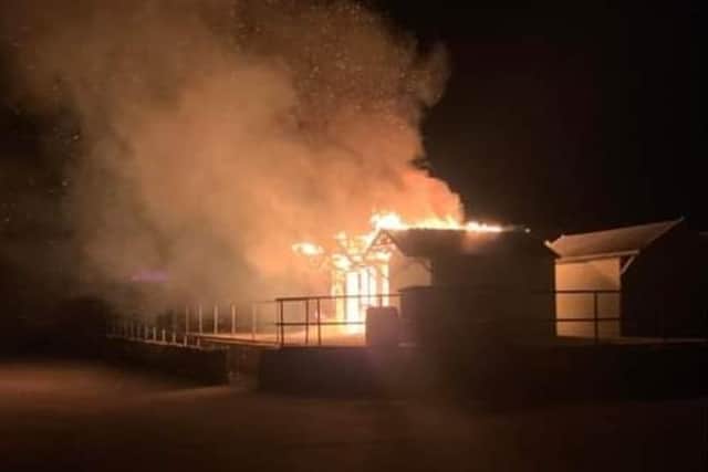 Three beach huts were destroyed in a fire in the early hours of Monday morning (May 8). Picture by Blake Walker