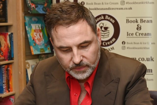 LANCASHIRE POST - BLACKPOOL - 15-07-23 Celebrity, comedian and children's author David Walliams promotes his new book, The World's Worst Monsters, at Book Bean and Ice Cream, Kirkham, where he met excited fans and their parents, signed booked and posed for photographs.