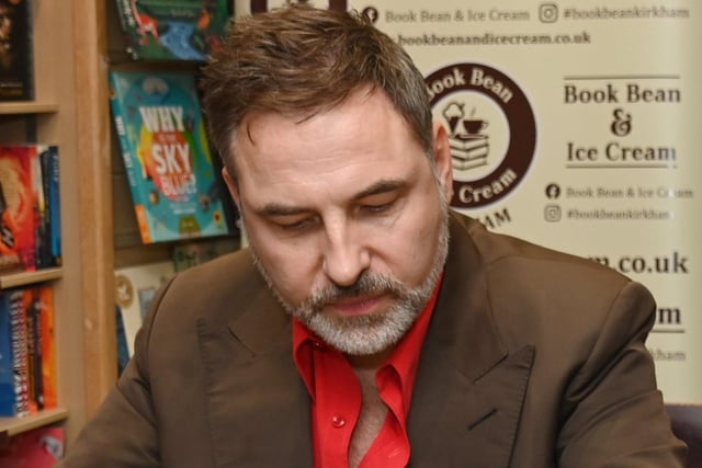 LANCASHIRE POST - BLACKPOOL - 15-07-23  Celebrity, comedian and children's author David Walliams promotes his new book, The World's Worst Monsters, at Book Bean and Ice Cream, Kirkham, where he met excited fans and their parents, signed booked and posed for photographs.