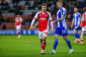 Carl Johnston during Fleetwood's 2-0 defeat to Wigan Athletic.