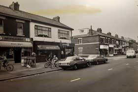 A view of shops in Watson Road, 1990
