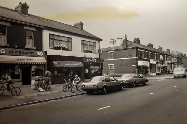 A view of shops in Watson Road, 1990