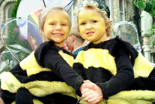 Buzzing along together - bumble bees Rebecca Preston (left) aged four and Camilla Dunlop (4) from St Cuthbert's Sunday School, 1997