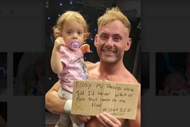 Little Ava Freeman is a fan of PCW wrestling and is pictured with Blackpool wrestler Ross Goodwin, known as Rossy Rascal, who came into the ring with a T-shirt supporting the spina bifida charity Shine.
