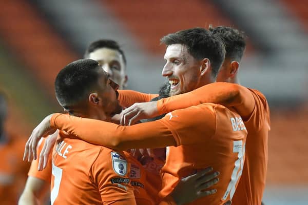 Jake Beesley celebrates Blackpool's second goal