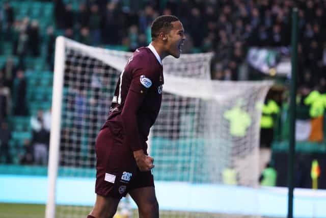 Sibbick celebrates after scoring for Hearts during their derby win against Hibs at the weekend
