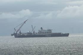 The Pioneering Spirit - the largest ship in the world - pictured off the coast of Blackpool. (Photo by Jordan Burnett)