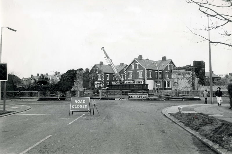 A rare view of the junction in November 1984 after the railway bridge was demolished and before the new road bridge carrying Yeadon Way was built. The original was known locally as the 'Ferodo' bridge because of the advert on it's north side