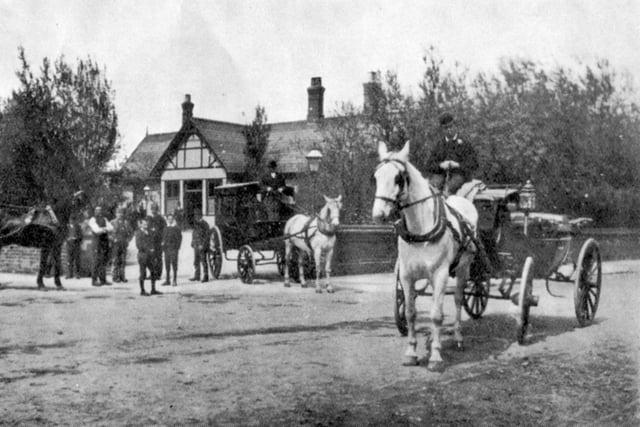 Turn of the century St Annes Railway Station - before the taxis had arrived, horse-drawn carriages were a familiar sight
