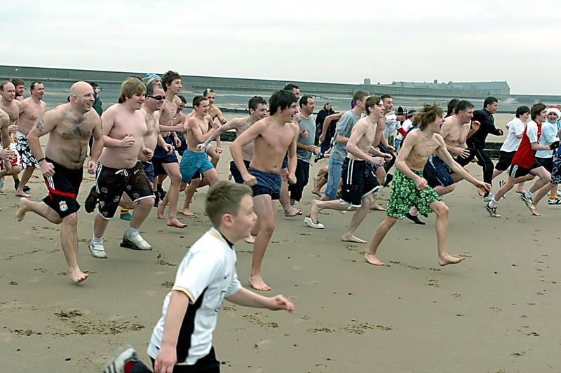 Fleetwood Rugby Club New Years Day dip in the sea, 2008