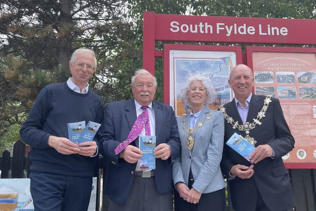 Fylde mayor Coun Ben Aitken launched the leaflet with (from left) Richard Watts, chairman of Community Rail Lancashire, Tony Ford, chairman of the South Fylde Line and Fylde mayoress Bernadette Nolan