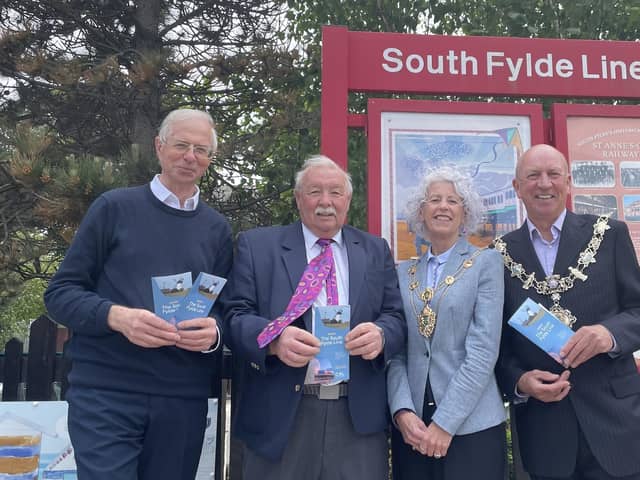 Fylde mayor Coun Ben Aitken launched the leaflet with (from left) Richard Watts, chairman of Community Rail Lancashire, Tony Ford, chairman of the South Fylde Line and Fylde mayoress Bernadette Nolan
