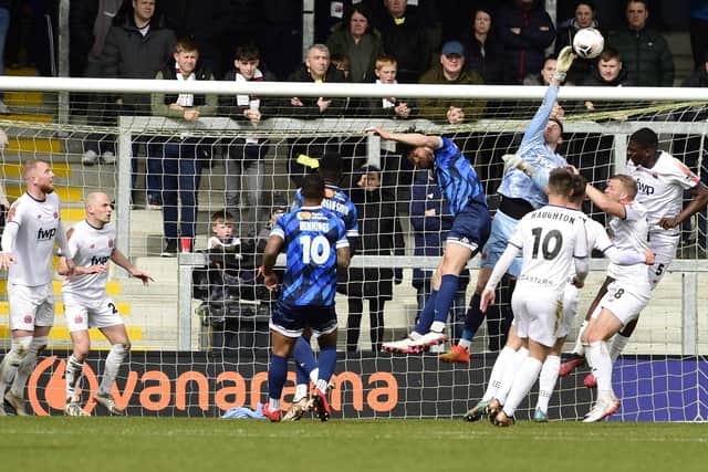 Keeper Chris Neal pulled off some fine stops but couldn't save AFC Fylde from another defeat   Picture: STEVE MCLELLAN