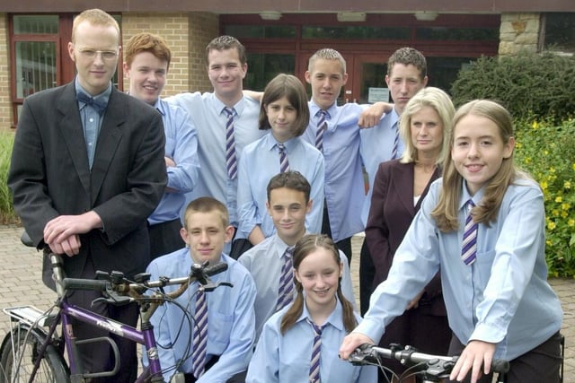 Garstang High School's super cyclists... teachers Mr Bill Myall and Mrs Christine Stacey and year 10 pupils Lyndsey Allen, Lynne Hempton, David Miller, Laura Hughes, James Edge, Stephen Standen, Joe Hardman, Chris Law and Sam Riley, who set off on the school's annual charity Land's End to John O'Groats cycle to raise money for the 'Help A Local Child' campaign