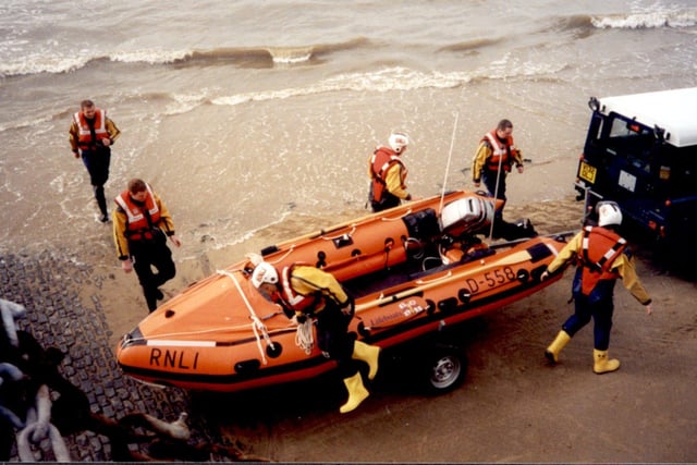 The William and Rose Nall lifeboat on the sands in 2000