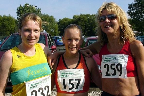 Kirkham 10K Road Race ladies winner Gemma Titterington (centre) of Blackpool and Fylde Athletic Club, with runner-up Philippa Jackson (left) of Keswick AC, and third placed Anna Goddard (Lancaster and Morecambe AC)