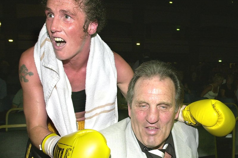 Professional boxing at Norcalympia, Norbreck Castle Hotel. Jane Couch celebrates with her 'hero' Brian London