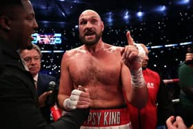 Tyson Fury talks with Dillian Whyte's corner following the WBC World Heavyweight Title Fight between Tyson Fury and Dillian Whyte at Wembley Stadium (Photo by Julian Finney/Getty Images)