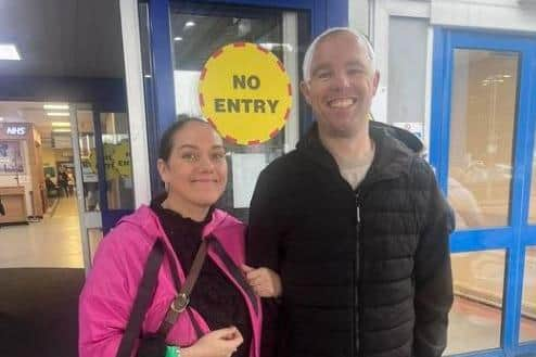 Lee and Sara leaving RPH after skull replacement surgery in October 2023.