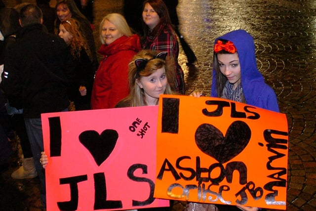 Fans queuing for the JLS concert at Blackpool's Opera Winter Gardens.
