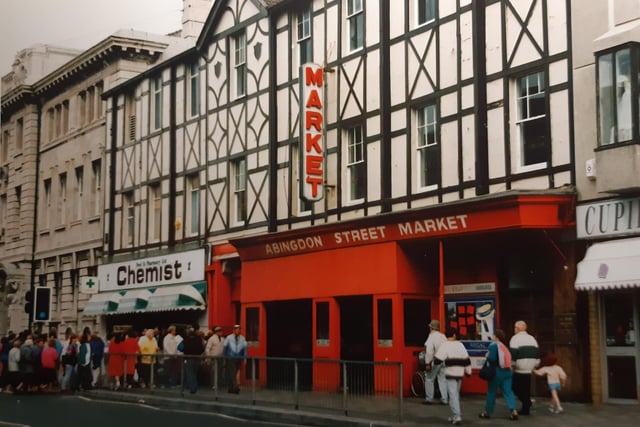 The familiar red fascia of Abingdon Street Market in 1996