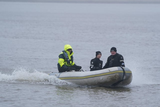 A police Search and Rescue team on the river near to Shard Bridge on the River Wyre in Lancashire, as police continue their search for missing woman Nicola Bulley, 45, who was last seen two weeks ago on the morning of Friday January 27, when she was spotted walking her dog on a footpath by the nearby River Wyre. Picture date: Friday February 10, 2023.