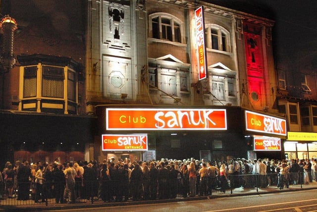 Crowds of clubbers outside on the opening night of Club Sanuk on Blackpool seafront