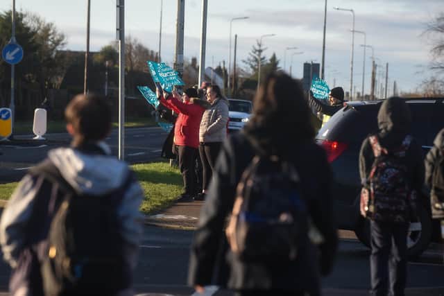 Members of the NEU on strike outside Fleetwood High School
