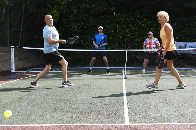 Outdoor pickleball players in action in Chorley