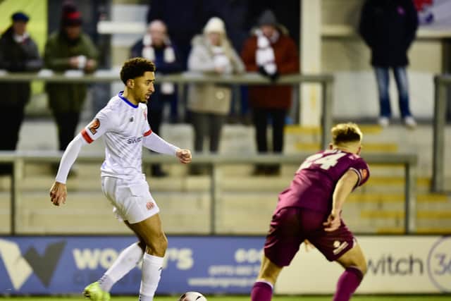 Kain Adom made his Coasters debut in Tuesday’s defeat by Boston United Photo: AFC FYLDE