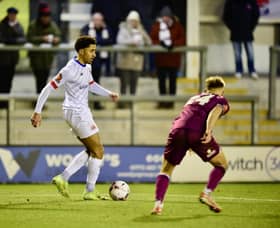 ​Kain Adom made his Coasters debut in Tuesday’s defeat by Boston United Photo: AFC FYLDE