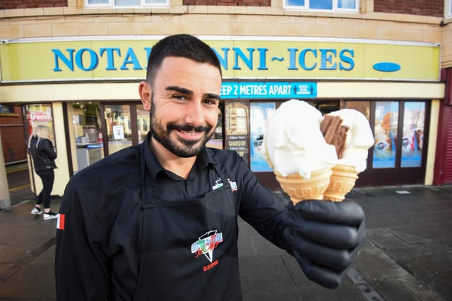 A family run ice cream parlour on Waterloo Road, Blackpool, serving home made vanilla ice cream from its takeaway counter since 1928.
Notarianni Ices Blackpool uses a secret family recipe handed down over four generations.