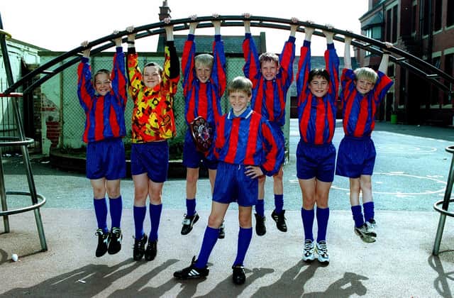 Hanging about at the top: Devonshire Road Junior School 5-a-side squad, winners of the Blackpool and The Fylde College Primary Schools Tournament in 1997. From left, Michael Brown, Stuart Alcock, Liam Larkin, Shane McLeod, Lee Diss and Ryan Lowe with captain Ben Smith at the front