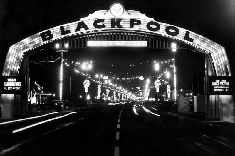 The Welcome Arch gets Blackpool's 1965 Illuminations off to a glowing start