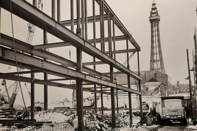 The caption on the back of this picture from 1968 says - 'A view of the Golden Mile which shows the gold to be rather tarnished. But it is a small price to pay for the finished product which will give this world-renowned feature a new lustre and new force in attracting visitors.' It was the Golden Mile arcade going up