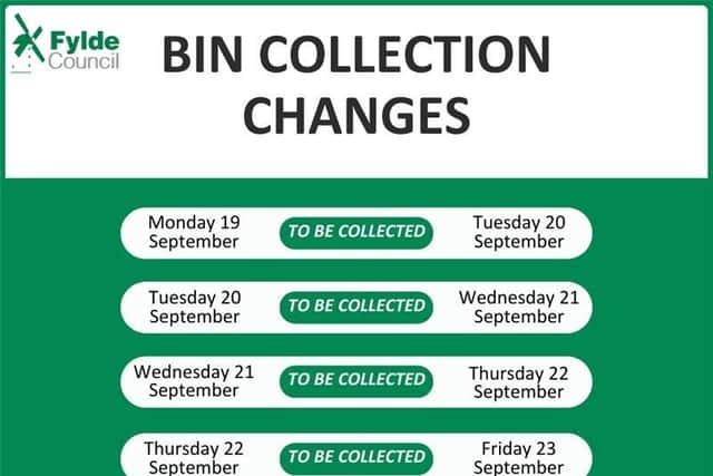 Fylde Council has released this information about changes to bin collections in Fylde