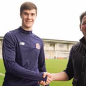 AFC Fylde's new signing Adam Long together with head coach Chris Beech Picture: AFC Fylde